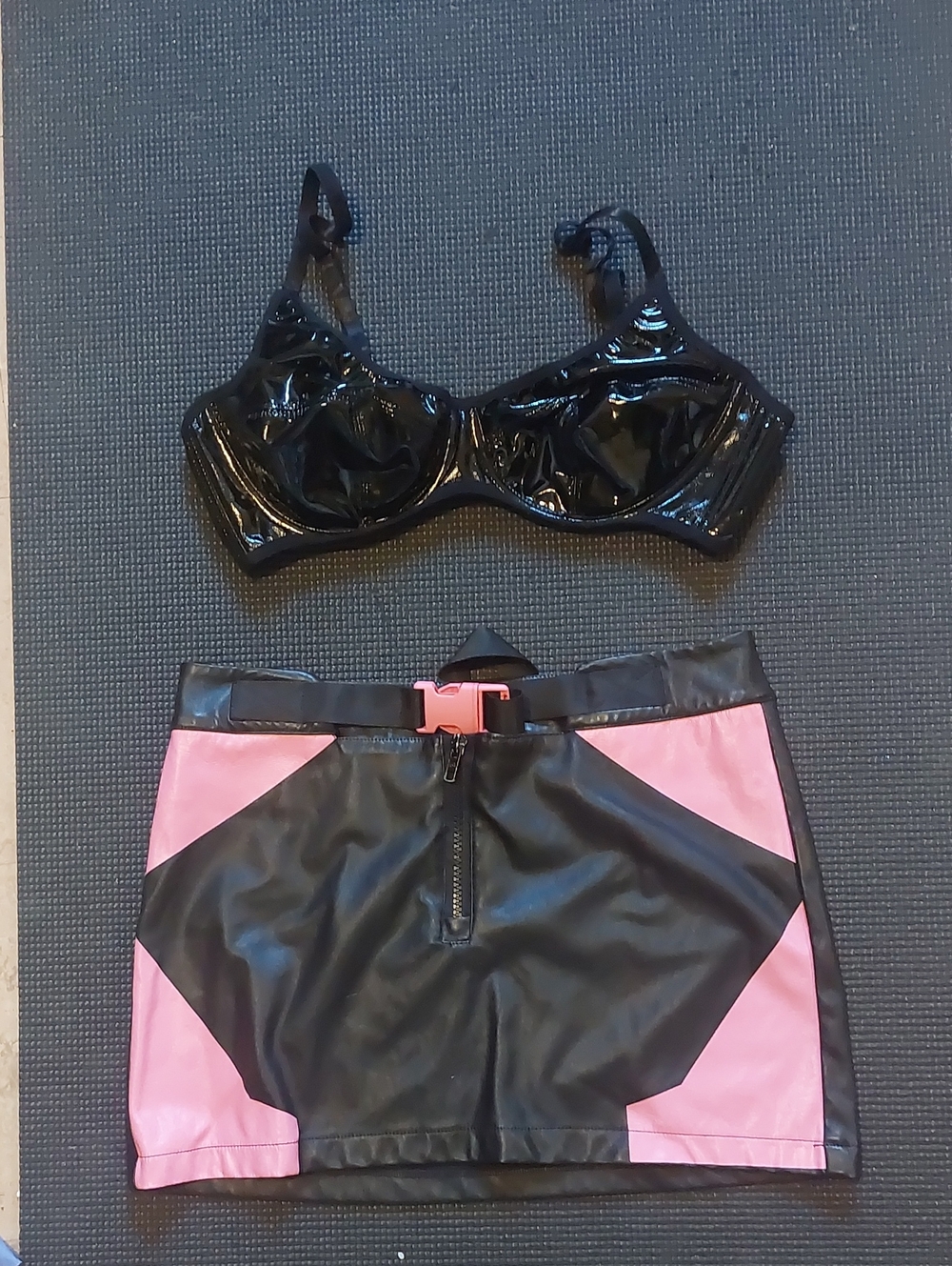 Faux Leather Bra And Skirt Set